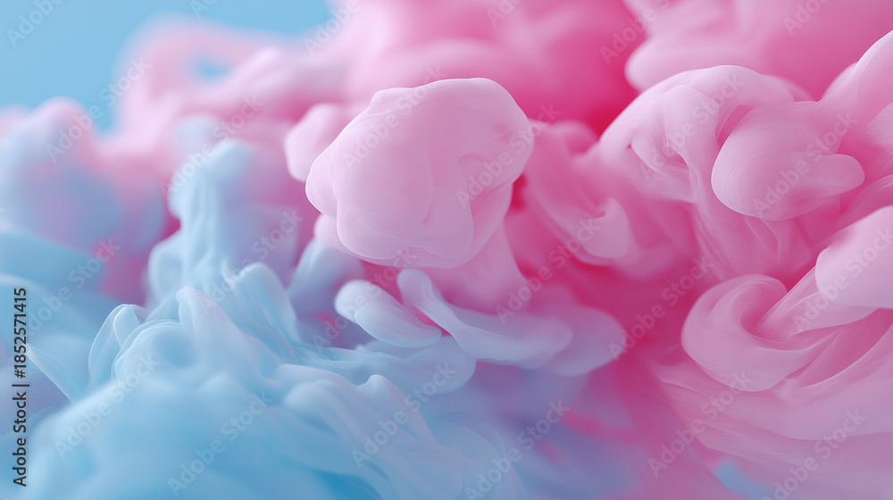 Naklejka premium Soft pastel pink and blue ink clouds blending smoothly in water to create an elegant abstract background. 