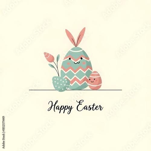 Happy easter greeting with easter eggs and bunny ears