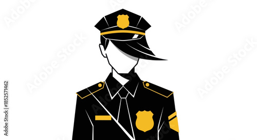 Stylized policewoman illustration uniformed figure on white background