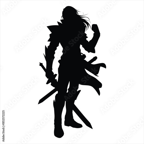 Powerful Long Haired Anime Swordsman Silhouette Art