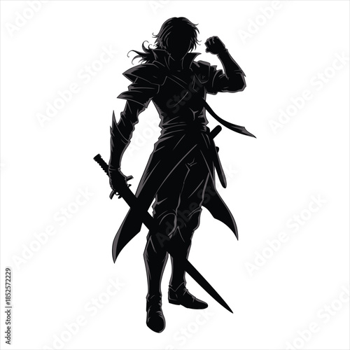 Strategic Anime Swordsman in Defensive Guard Silhouette