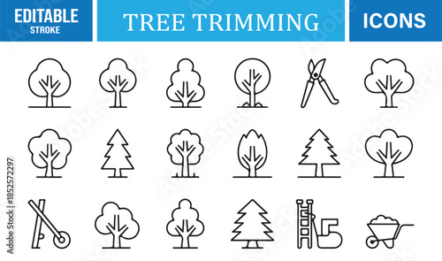 Outdoor gardening tools and tree trimming icons