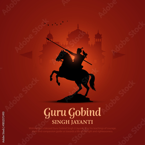 happy guru gobind singh jayanti silhouette vector illustration design.