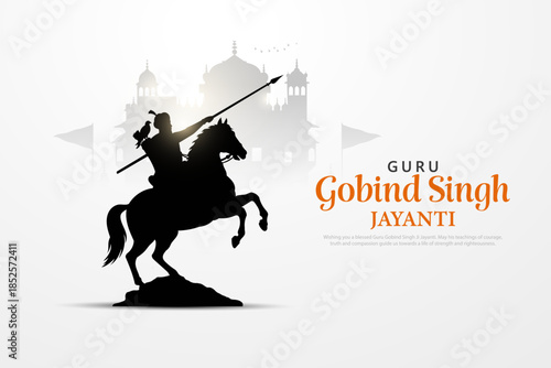 happy guru gobind singh jayanti silhouette vector illustration design.
