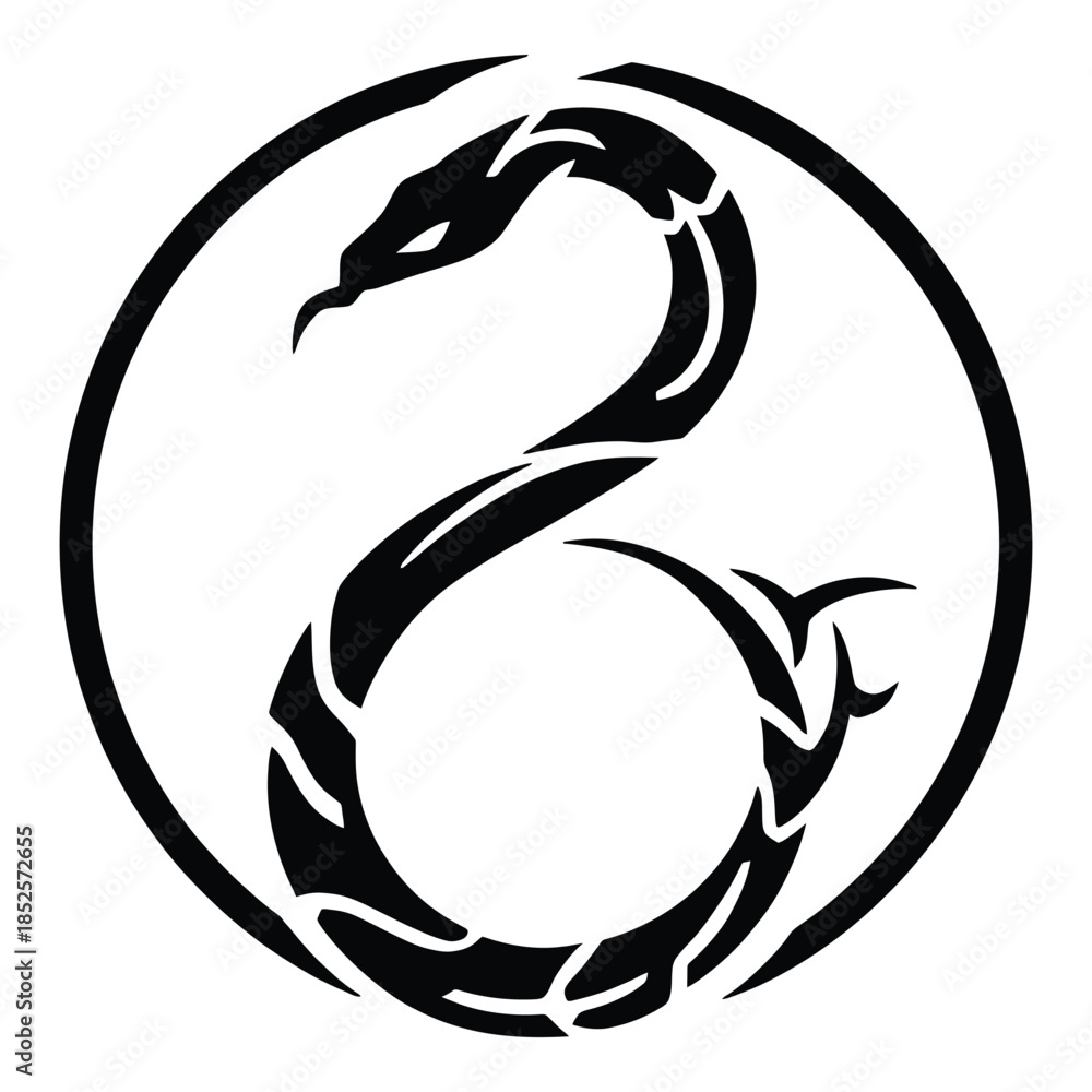 Fototapeta premium Black Tribal Snake Tattoo Design in Circular Frame