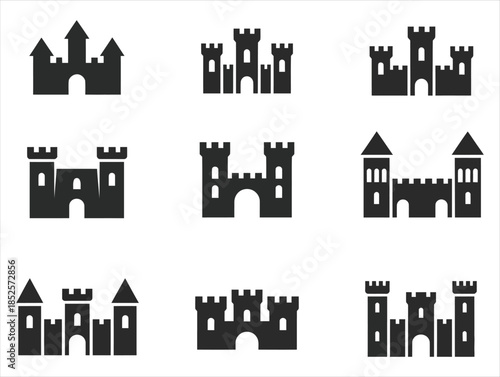 Collection of Castle Tower and Gate Icons - Medieval Fortress Elements