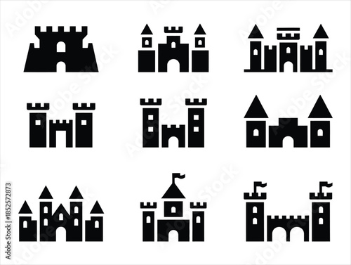 Large Medieval Fortress and Palace Silhouettes - Grand Castle Vector Set