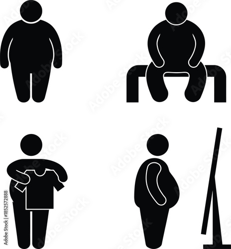 Overweight figures in various poses, indicating challenges with weight and body image