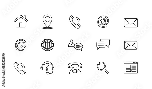 Contact and web interface outline icon set for website navigation and communication
