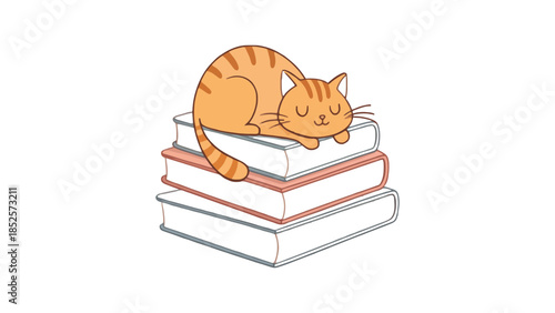 Cozy ginger cat naps peacefully on a stack of books, a symbol of comfort and learning.