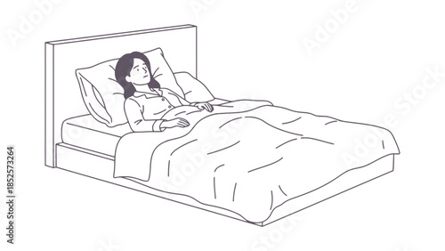 Young woman resting in bed, feeling unwell or thoughtful.