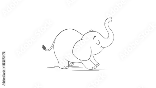 Joyful cartoon elephant with trunk raised in a playful stride
