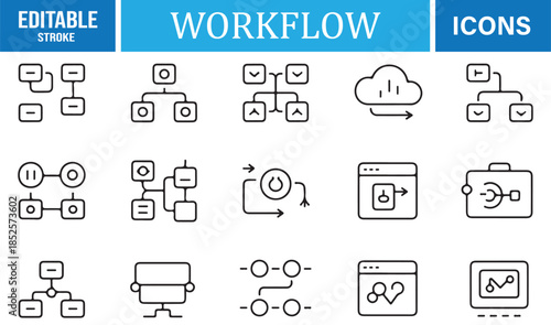 Business workflow automation editable line icons