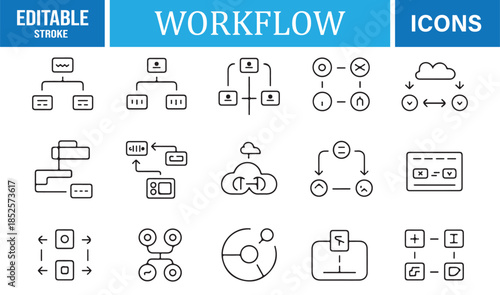 Workflow and process management outline icons set