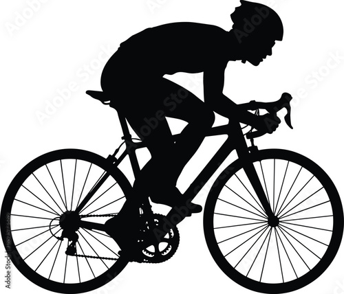 Black Silhouette of a Professional Road Cyclist Riding a Bicycle, Representing Endurance, Fitness Training, Sports Competition, and Healthy Active Lifestyle.