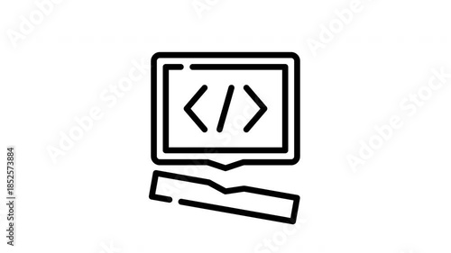 Laptop icon with angle brackets on the screen suitable for technology websites, coding tutorials, software applications, online courses, tech presentations.
