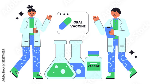 Flat vector illustration showing needle-free vaccine delivery technology