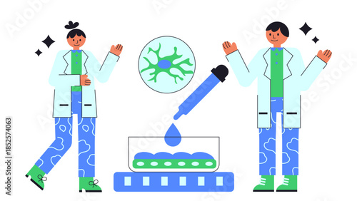Flat vector illustration of blood-brain barrier on a chip used for neuro drug testing