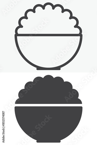 Rice bowl line and solid different style vector icon set