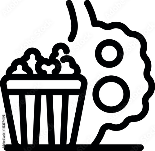 Popcorn being processed by stomach, digestive system concept, simple line icon design