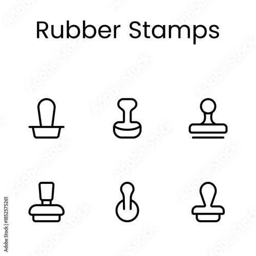 Rubber stamp icon set featuring approved, rejected, certified and verified symbols ideal for documents, business branding, UI and office design.
