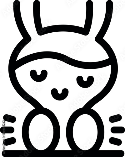 Adorable alien character with two antennas and big eyes landing on a planet