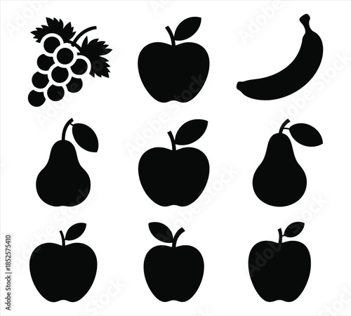 Fresh fruit shapes silhouette set, apple and pear vector graphic elements.