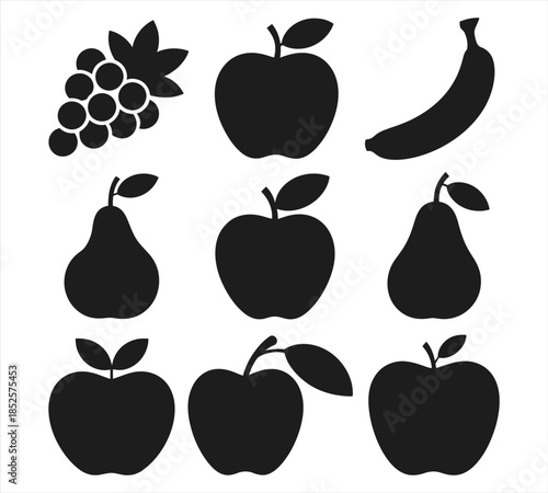Diverse Fruit Silhouette Vector Icons for Healthy Lifestyle Graphics