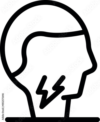 Human head profile with lightning bolts symbolizing sore throat pain, ideal for healthcare and medical topics