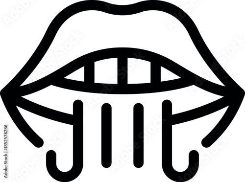 Open mouth with teeth and tongue forming the beginning of a word starting with the letter j