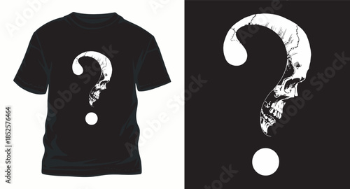 Skull question mark vector t-shirt design, a unique blend of mystery and anatomy for apparel and merchandise