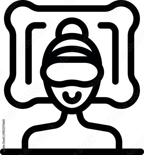 Woman wearing virtual reality headset is lying down and relaxing on inflatable pillow, enjoying virtual reality experience