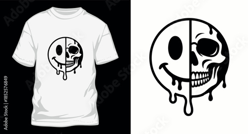 Dripping smiley face half skull melting graphic design
