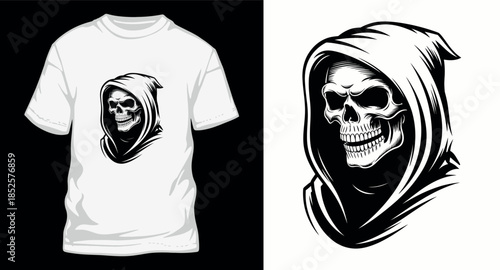 Grim reaper skull with hood and dark shadows