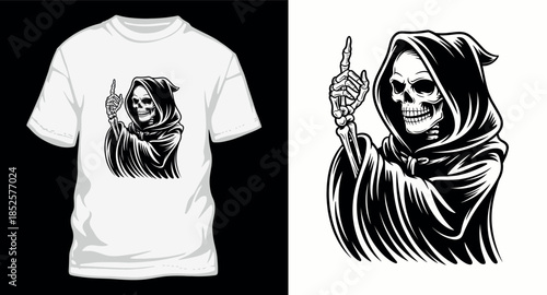 Grim reaper pointing finger illustration for t-shirt design