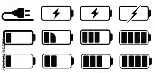 Battery icon set black and vector