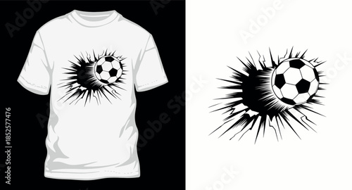 Soccer ball bursting through wall graphic design