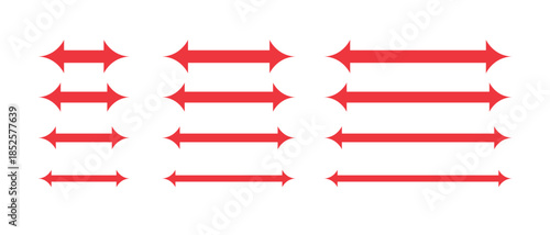 Set of red double ended arrows for measurement and direction vector set