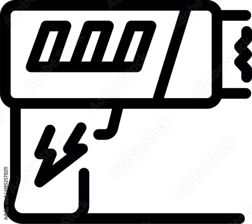 Black and white vector icon of a taser emitting electric charges, ideal for security and self protection concepts
