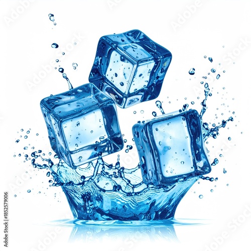Three ice cubes in a water splash