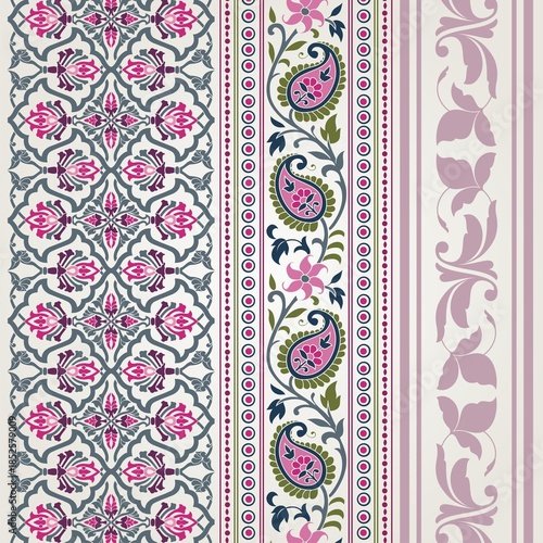 wedding card design, traditional paisley floral pattern , royal India	