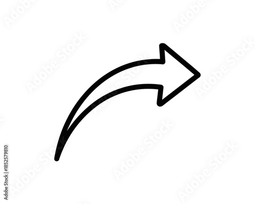 Curved black line arrow icon pointing right on white background.