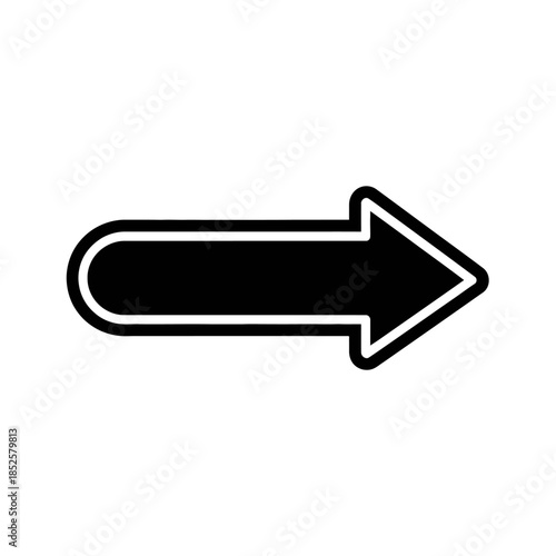 Black right-pointing arrow icon with rounded tail and outline on white background.