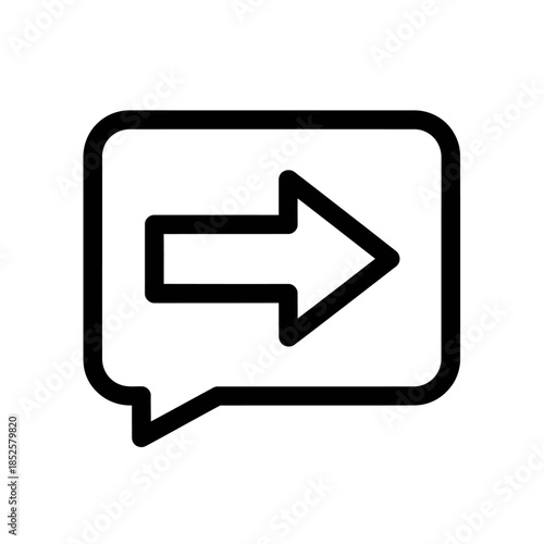 Simple line icon of speech bubble with outgoing arrow symbol.