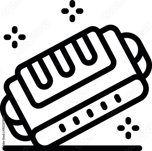 Harmonica resting on a surface, emitting sparkles, ready for a blues musician to play