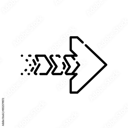 Dynamic right-pointing arrow icon with motion lines and speed dots.