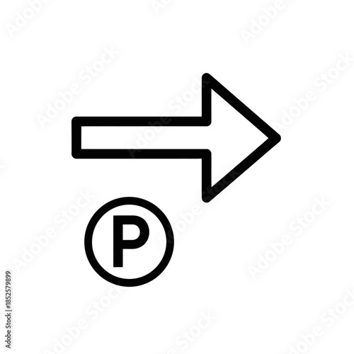 Directional parking sign icon with arrow pointing right.