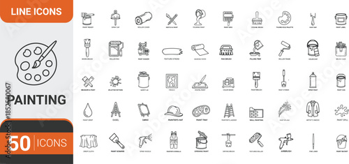 Line drawing 50 painting icons , digital, intbrush, drawing, tool, icon, graphic, renovation, crayons, palette, artwork, clipart