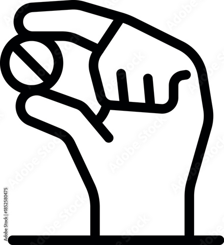 Hand holding a pill with stop sign, representing drug refusal, addiction treatment and healthcare