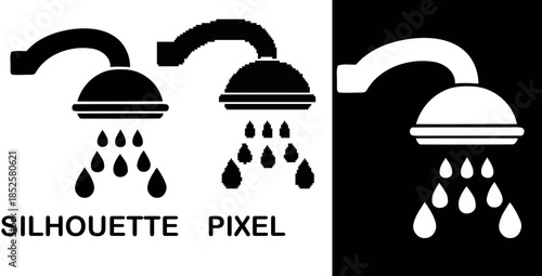 Detailed illustration of a shower head with flowing water vector icon